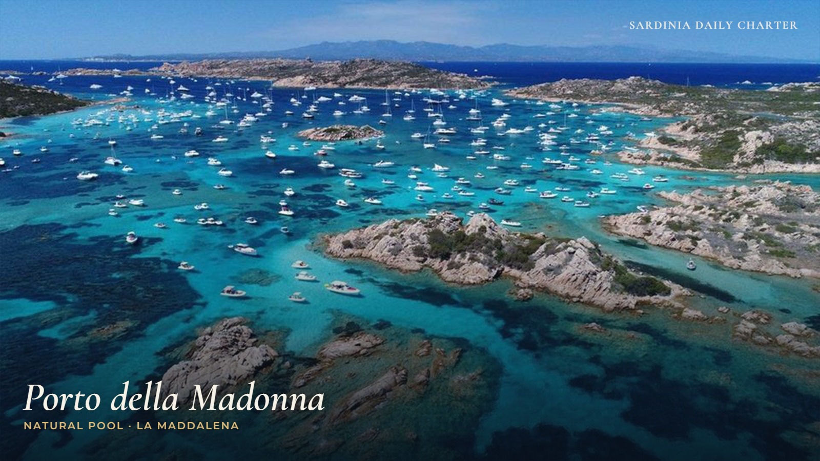 Aerial view of the turquoise waters of Porto della Madonna in La Maddalena